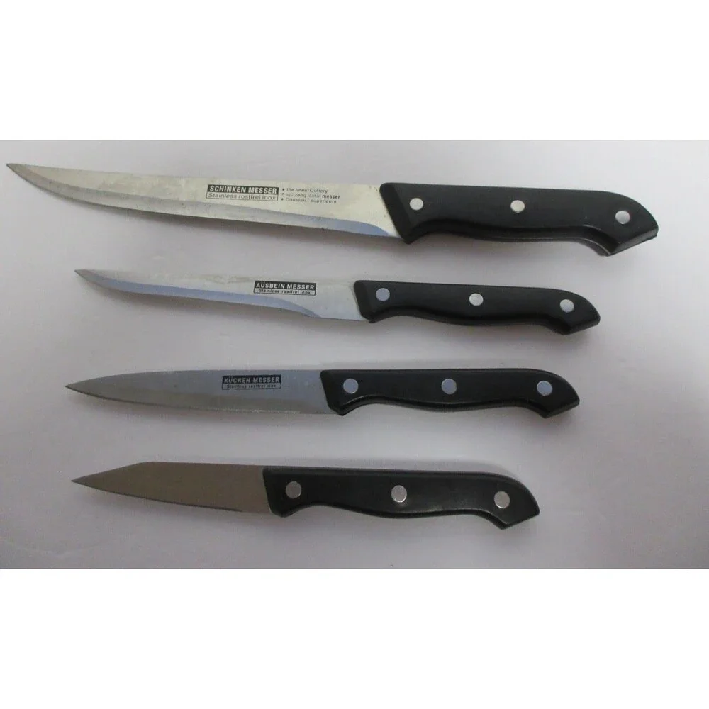 Messer Schinken Aussein Black Handled 4 pc Knife / Cutlery Set GUC